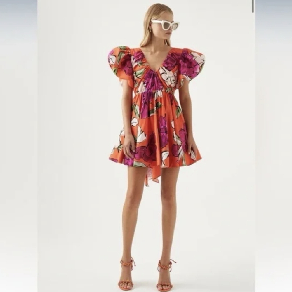 Aje Gretta Bow Back Mini Dress Vivid Camellia